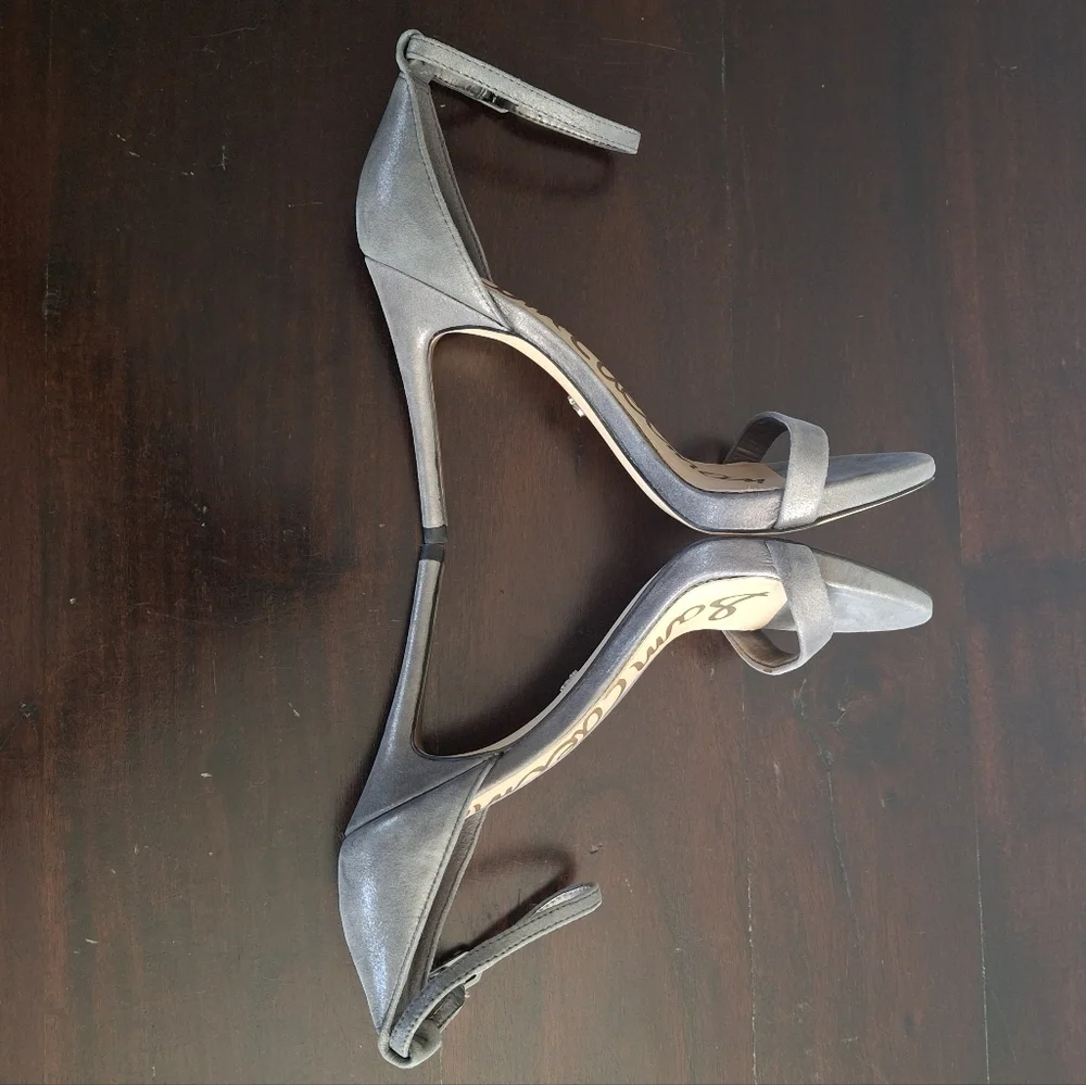 SAM EDELMAN "Ariella" Leather Stiletto Ankle Strap Dress Sandal-Silver- Size 6 - Picture 5 of 12